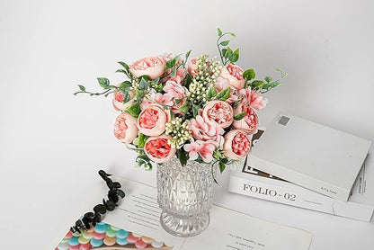 KAOYOO 2 PCS Artificial Peony Bouquet Short Stem for DIY Wedding Decoration Bridal Bouquet Home Decorations(Pink 2-PCS)