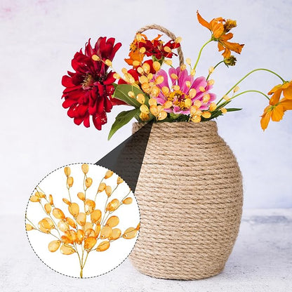 BEIQIYA 25pcs Acrylic Crystal Flower Branches, Artifial Bead Drop Bouquets, Orange Floral Picks Arrangement for Wedding Christmas Thanksgiving Day Home Office Table Top Decortaion