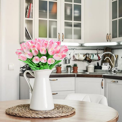 20pcs Pink Tulips Artificial Flowers Fake Silk Tulips Real Touch Flowers for Spring Kitchen Wedding Home Decor Arrangements Easter Decor 14 Inch