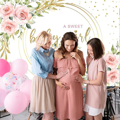 Mocsicka Floral Sweet Girl Baby Shower Backdrop It's a Girl Baby Shower Background Watercolor Pink Party Cake Table Decoration Photo Booth Props (7x5ft)