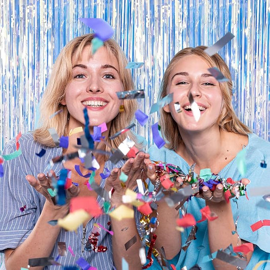 5 Pack Foil Curtain Backdrop Iridescent Metallic Tinsel Foil Fringe Curtains Photo Booth Props for Birthday Wedding Engagement Baby Shower Bachelorette Christmas Holiday Celebration Party Decorations