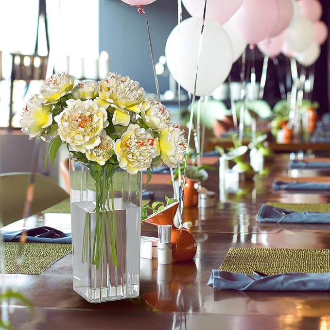 6-Pack Clear Acrylic Flower Vase for Centerpieces, Tall Square Decorative Plastic Flower Vase