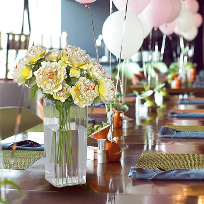 6-Pack Clear Acrylic Flower Vase for Centerpieces, Tall Square Decorative Plastic Flower Vase