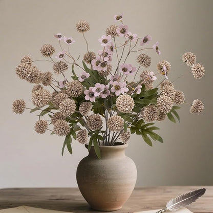 8PCS Fake Flowers Artificial Chrysanthemum Faux Mums Matching 2PCS Rose Red Daisy Faux Flowers for Vase Fall Long Stems Flower Silk Flower for Home Wedding Decoration,20.5In,No Vase,（Brown）