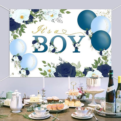 Floral It's a Boy Baby Shower Backdrop Banner Simple Style Flowers Theme Background Decor for Boys Newborn Baby Shower Party Decorations Photo Studio Props Supplies 72x43in-BECKTEN