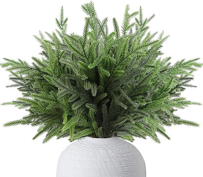 18″ Artificial Norfolk Pine Stems - 8 Pack Real Touch Christmas Decorations Indoor, Modern Tabletop Greenery for Vases, Festive Home Decor (Faux Pine, Xmas Plants Decor)