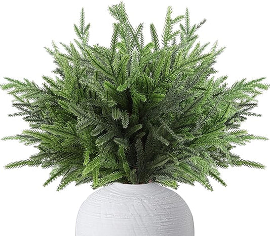 18″ Artificial Norfolk Pine Stems - 8 Pack Real Touch Christmas Decorations Indoor, Modern Tabletop Greenery for Vases, Festive Home Decor (Faux Pine, Xmas Plants Decor)