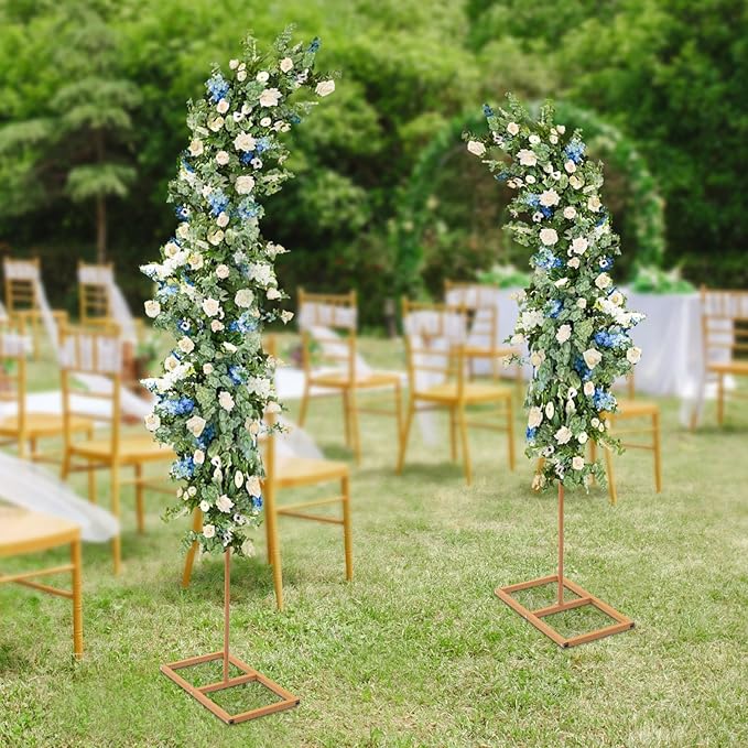 Metal Arch Backdrop Stand, 2 set Gold Metal Curved Top Wedding Arch Frames, Flower Arch Door Floral Decorations for Wedding Birthday Party Anniversary Ceremony