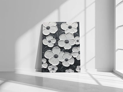 moshinart 24 x 36in Hand-Painted Oil Painting 3D Texture Black White Grey Modern Minimalist Black Abstract Wall Art, Home Office Wall Decoration Petal