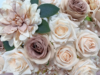 Roses Artificial Flowers Bouquets Box Set for DIY Bridal Wedding Shower Decorations Centerpieces for Table Fake Floral Arrangement for Party Home Decor Indoor Taupe Beige