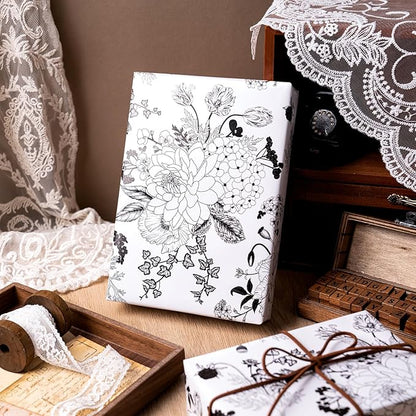 WRAPAHOLIC Floral Wrapping Paper - Mini Roll - 17 Inch X 33 Feet - Pearlized White Vintage Floral Wedding Wrapping Paper for Birthday, Bridal Shower, Baby Shower