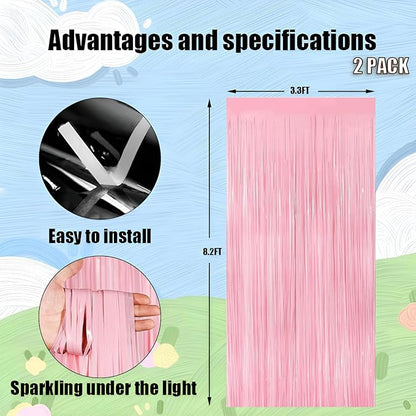 Keyali 2 Pack 3.3 * 8.3 ft Foil Curtain Metallic Tinsel Fringe Curtains Photo Booth Props Backdrop for Birthday Wedding Engagement Baby Shower Christmas Holiday Celebration Party，Pastel Pink