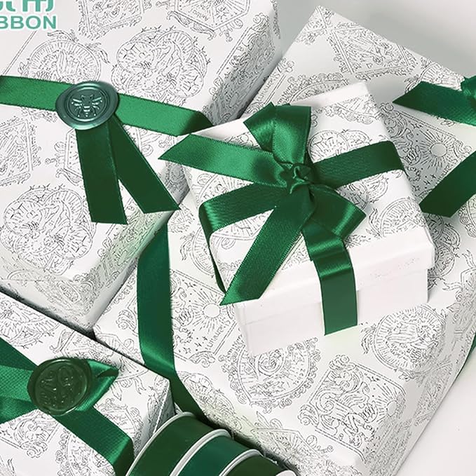 Double Face Forest Green Satin Ribbon 1 inch X 25 Yards Polyester Forest Green Ribbon for Gift Wrapping Very Suitable for Weddings Party Hair Bow Invitation Decorations and More