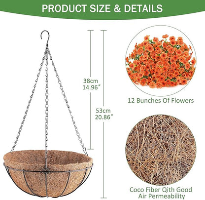 Artificial Fall Flowers Hanging Plants in Basket, Artificial Hanging Flowers for Autumn Outdoor Indoor Decor, UV Resistant Hanging Baskets with Fake Flowers for Fall Patio Garden Porch Deck Decoration