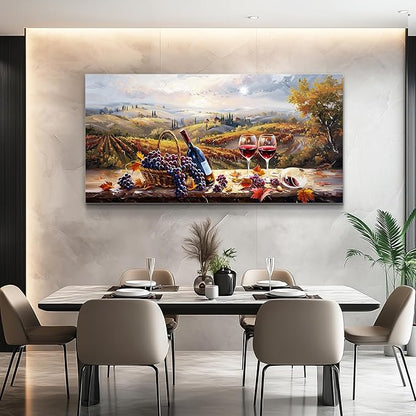 hyidecorart Rustic Wine Large Canvas Wall Art Dining Room Kitchen Still Life Painting Vintage Farmhouse Restaurant Decoration Colorful Artwork Prints for Bar Living Room Posters Landscape Wall Decor