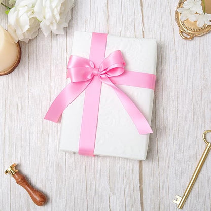 Pink Double Face Satin Ribbon 1 Inch x 45 Yards White Fabric Ribbon for Gift Wrapping, Flower Bouquets, Hair Bows Making, Wedding Decoration, Invitation Cards, Christmas (3 Rolls *15Yd)
