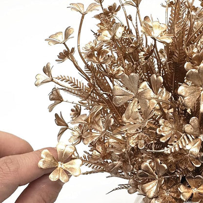 PASYOU Gold Fake Flowers Artificial Shrubs for Christmas Decor, Plastic Plants Faux Leaves Stems Grass Foliage Home Wreath Ornaments Party Hotel Wedding Event Gift DIY Tree Decoration Golden 10 Pack