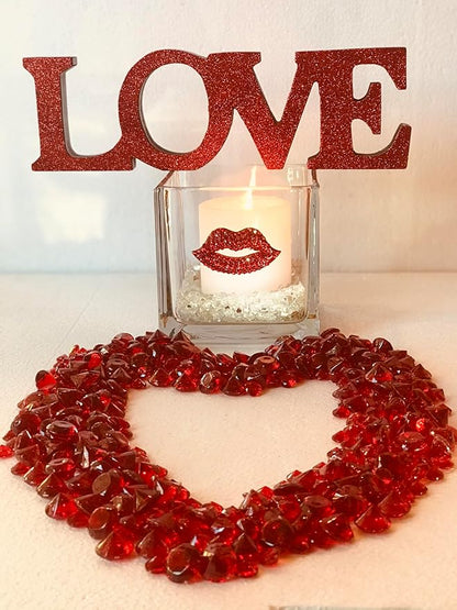 THE QUEENS' JEWELS Red Lips Jeweled 4x4 Candleholder Vase - Unique Gift for Women, Birthday, Cute, Fun, Not Painted, Decorated, Bling, Bedazzled, Rhinestone
