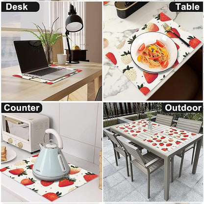 Sweet Strawberry Placemats Set of 6 Washable Table Mats Spring Summer Fruit Heat-Resistant Cotton Linen Place Mats for Dining Table Kitchen Indoor Outdoor Party Holiday Decor