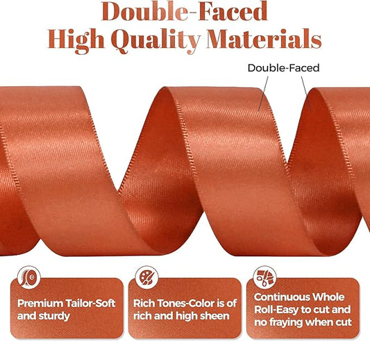 Copper Satin Ribbon, Double Faced 1 Inch X 25 Yards Copper Ribbon, Premium Satin Ribbon for Gift Wrapping, Crafts, Hair Bow Making, Sewing, Flower Bouquet, Wedding Party Decor