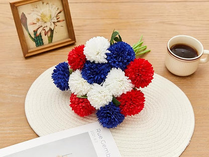 SITUMEIZI 12 Pcs Artificial Chrysanthemums Flowers Ball Flower Fake Mums Silk for Wedding Home Kitchen Decoration Floral Arrangement(Red,Blue,White)
