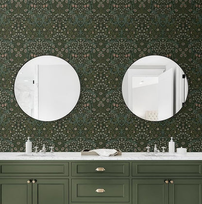 NextWall Seabrook Designs Victorian Garden Floral Vintage Prepasted Wallpaper (Greenery)