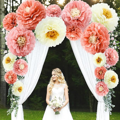 18 Pcs Large Tissue Paper Flowers Set 23.6"/11.8"/9.8" Giant Fiesta Mexican Paper Wall Flower for Carnival Wedding Birthday Bridal Shower Party Backdrops Centerpieces(Boho Colors)