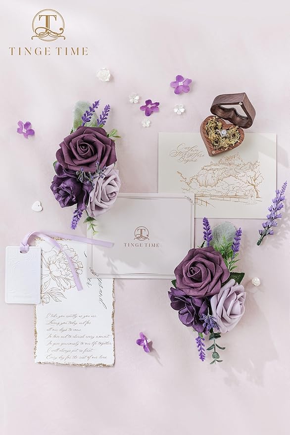 TINGE TIME Artificial Shoulder Corsages Flowers, Set of 2, Mother of The Bride Floral Corsage for Wedding Ceremony Anniversary Formal Dinner Party (Lavender & Plum)