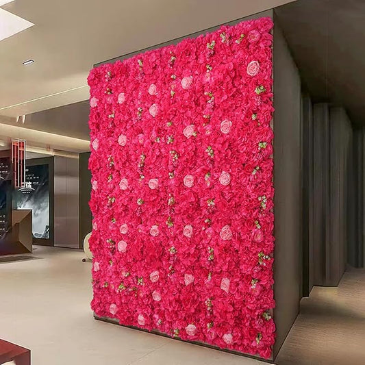Silk Flowers Wall Rose Red-12Pack Artificial Floral Wall Panels Faux Hydrangea Peony Flower Panels for Wedding Party Event Thanksgiving Decor Photography Home Decor