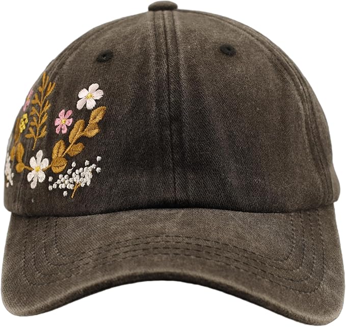 Floral Baseball Cap for Men and Women - Embroidery Hip Hop Caps, Washed Vintage Retro Dad Hats Colorful Flowers Outdoor,Black 2025