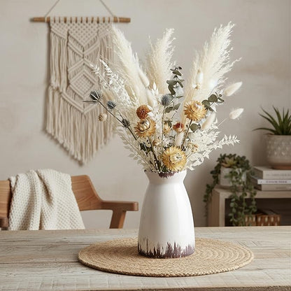 hjn White Flower Vase- Ceramic Vase for Decor, White vase for Flowers, Modern Vases for Living Room/Home Decor Accents/Entryway/Mantel/Bookshel