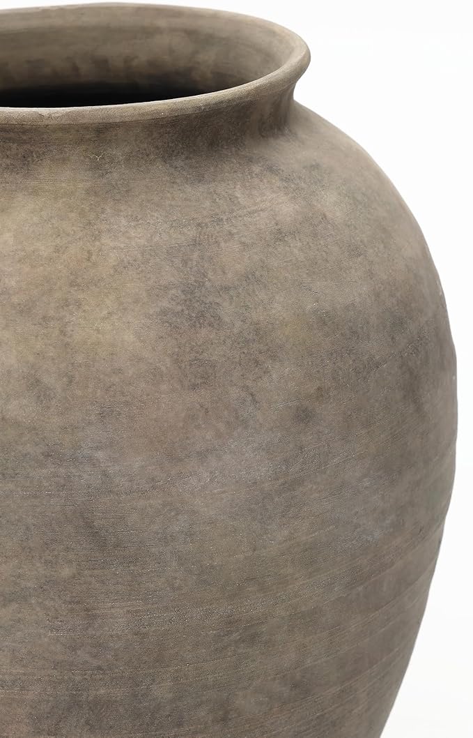 LuxenHome Rustic Ceramic Floor Vase, 17.7" Tall Terracotta Pot with Earthy Gray-Brown Finish, Vintage Pottery Large Vases for Decor Living Room, Farmhouse Flower Vase for Entry Way Table Home Decor