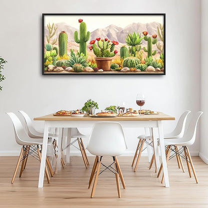 Western Cactus Succulents Large Decor Wall Art Framed Pictures for Living Room, Desert Landscape Oversized Canvas Print Painting Modern Extra Large Framed Artwork for Bedroom Office 60"x30"