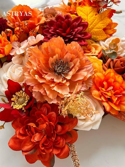 ASTRYAS Burnt Orange Flowers Combo Silk Fake Flowers Combo with Stems for DIY Wedding Bouquets Bridal Shower Centerpieces Party Decorations Thanksgiving Day