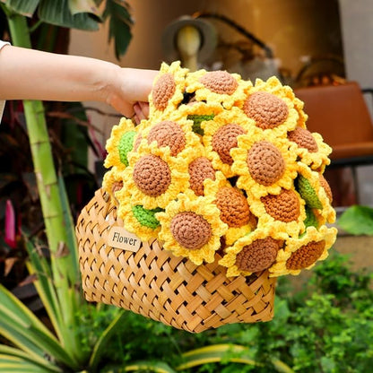 Sunflower Gifts for Women-Teacher Appreciation Gifts-Sunshine Teacher Friend Mom Sister Grandma Birthday Retirement Gifts,Thank you,Get well, Sunflower Crochet Flower Bouquet Blanket 31 Inches