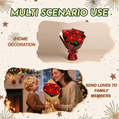 500Pcs Special Poinsettia Pipe Cleaners Craft Kit, All-in-One DIY Christmas Flower Making Supplies with Chenille Stems, Floral Wire, Floral Tape, Stamen, Ribbon for Holiday Decorations