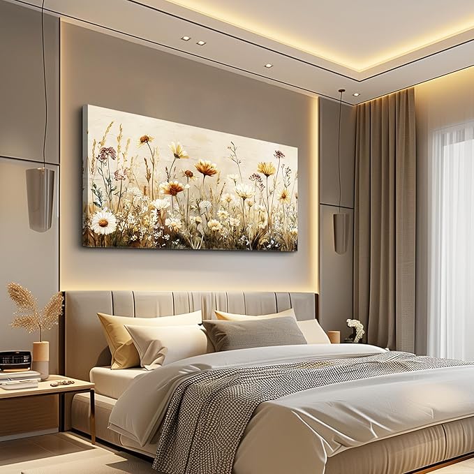 hyidecorart Elegant Flowers Canvas Wall Art - Floral Pictures for Wall Decor Modern Home Decor Oil Paintings Nature Watercolor Prints Artwork for Living Room Bedroom Office Wall Decoration 20" x 40"