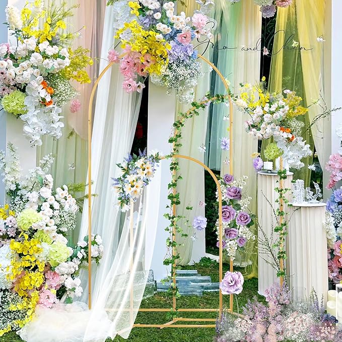 Metal Arch Backdrop Stand Set of 3 (6.6ft, 5.3ft, 4.7ft), Wedding Arch Frame Gold Arches Backdrop Stand for Ceremony, Birthdays, Baby Showers, Parties, Outdoor Indoor Celebration Decorations