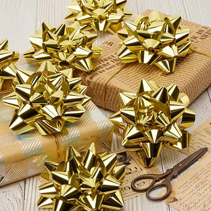 CHOIEO 15 Pcs Gift Bows Assortment, Decor for Christmas, Birthdays, Weddings, Holiday Embellishments, Presents, Wrapping Paper, Anniversaries, Baby Showers, Bridal Showers, Hanukkah (Gold)