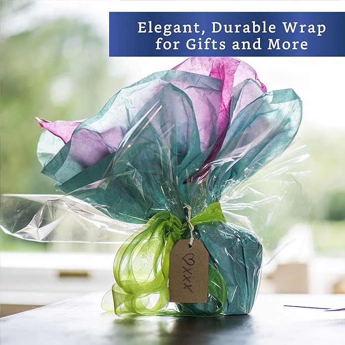 FIESTA WRAPS Clear Cellophane Wrap Roll (16 in x 110 ft) - Cellophane Roll - Clear Wrapping Paper to Wrap Gift Baskets - Gift Basket Wrapping Supplies - Papel Celofan