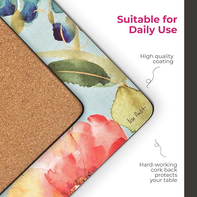 Pimpernel English Garden Collection Placemats, Set of 4 – (15.7" x 11.7") Floral Cork-Backed Board with Lacquer Finish, Heat & Stain Resistant Table Protectors Designed in England