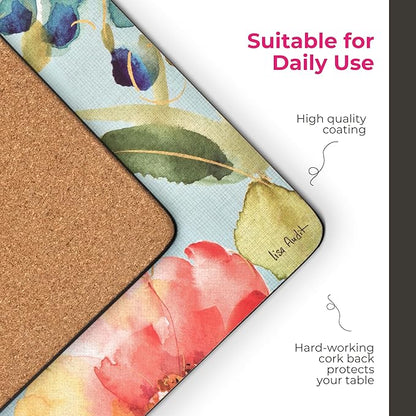 Pimpernel English Garden Collection Placemats, Set of 4 – (15.7" x 11.7") Floral Cork-Backed Board with Lacquer Finish, Heat & Stain Resistant Table Protectors Designed in England