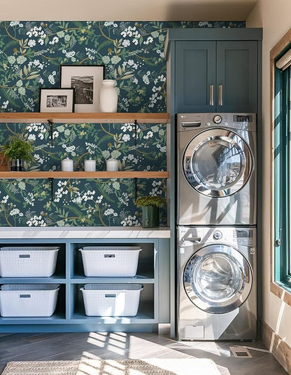 Guvana Floral Peel and Stick Wallpaper Leaf Wallpaper Green Leaves Contact Paper Vintage Flowers Self Adhesive Wall Paper for Bedroom Livering Decor 118"x16.14"