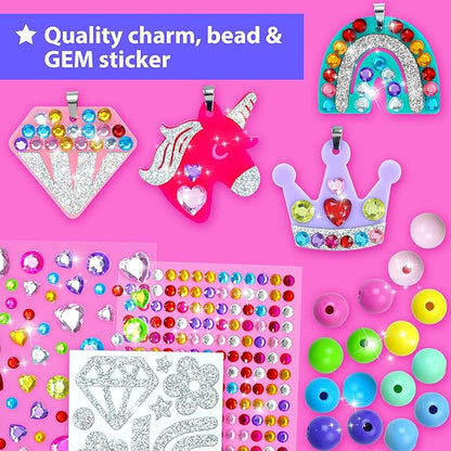KRAFUN Jewelry Kit Unicorn & Princess Craft Set for Kids 5+ Years, 12 DIY Gem Bracelets & Charms, Unicorn & Princess Theme, Stickers, Instructions, Creative Kit
