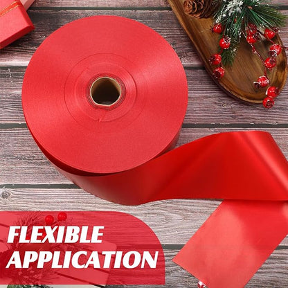 Syhood Outdoor Leaf Ribbon Floral Satin Ribbon for Crafts Aspidistra Waterproof Holiday Outdoor Decoration(4 Inch X 393 Yards,Red)