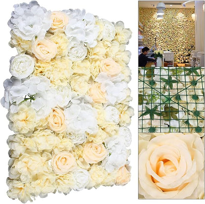 LOYALHEARTDY 12 Pack 24" x 16" Artificial Flower Wall Panels Hydrangea and Rose Flower Backdrop Panels Wedding Party Event Decoration (12 PCS, Yellow+White)