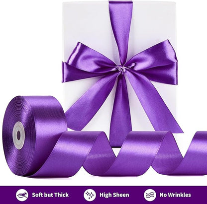 1-1/2 Inch Wide Purple Satin Ribbon, 50 Yards Solid Polyester Fabric Ribbon for Roses Making, Gift Wrapping, Christmas, Wedding Decorations, Crafts, Bows, Flower Bouquets