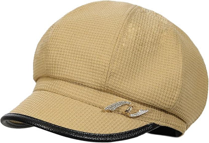 Women Retro Classic Visor Newsboy Cabbie Cap Beret Hats with Flower Buckle for Woman Ladies
