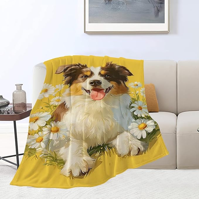 Australian Shepherd Blanket Cute Dog Throw Blanket Puppy Soft Cozy Fleece Fuzzy Stuffed Plush Flannel Animal Gifts for Girls Women Boys Kids Adults 40''x50''