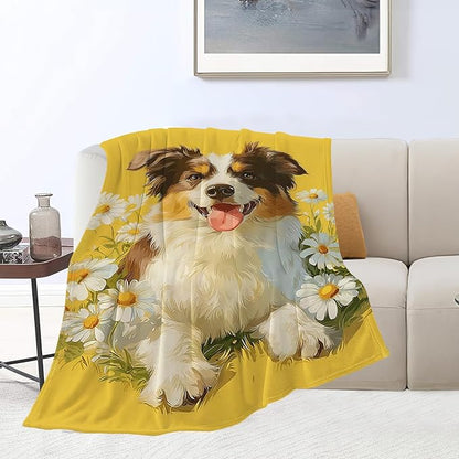 Australian Shepherd Blanket Cute Dog Throw Blanket Puppy Soft Cozy Fleece Fuzzy Stuffed Plush Flannel Animal Gifts for Girls Women Boys Kids Adults 50"X60"